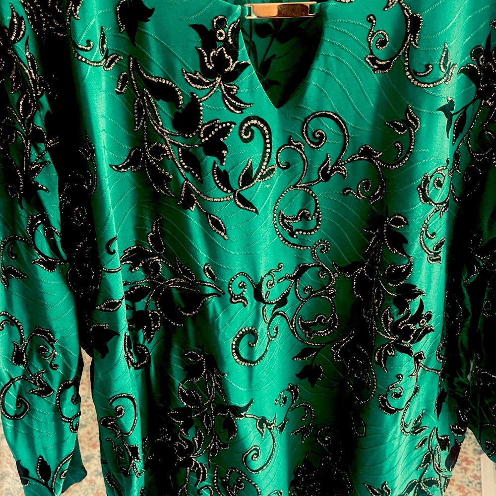 Almost new beautiful bottle green with velvet and sequins top from Macys